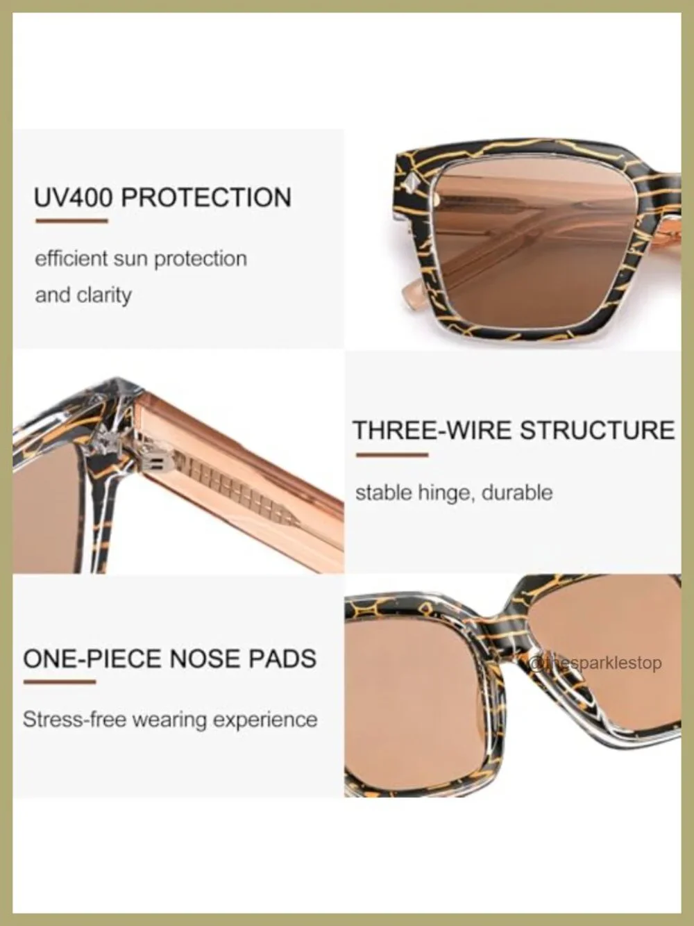 Oversized Square Sunglasses UV400 Protection Women Men Retro TR90 Frame